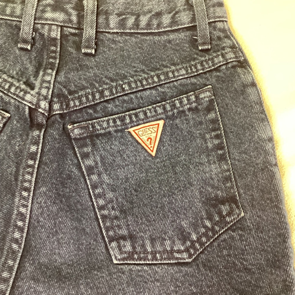 Vintage Guess Georges Marciano High Waisted Denim Shorts Dark Wash Blue 26 USA - Picture 3 of 9